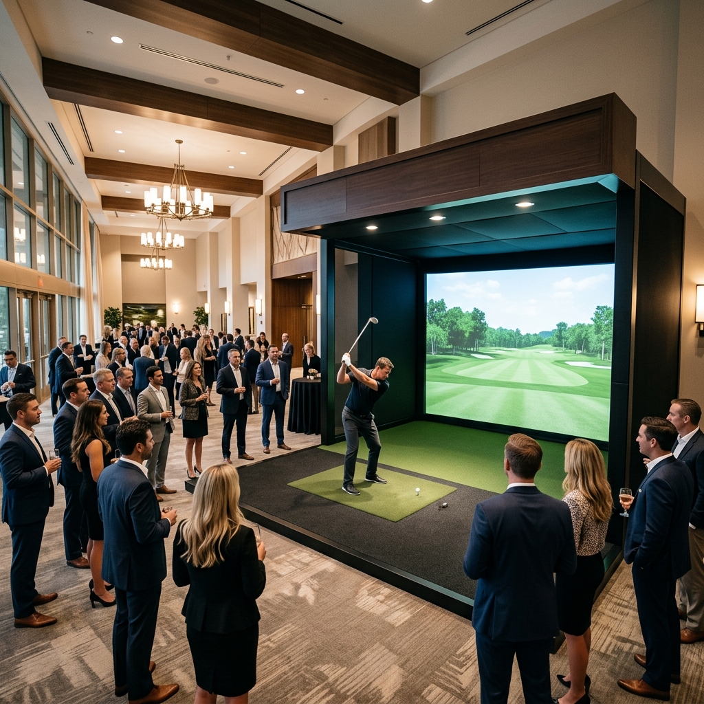 Activación publicitaria de marca con simulador de golf BTL
